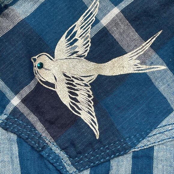 Schmidt Workwear Shirt Womens XL Plaid Western Pearl Snap Bird Embroidered - Picture 4 of 9